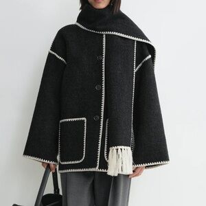 TOTEME Embroidered scarf jacket dark grey mélange